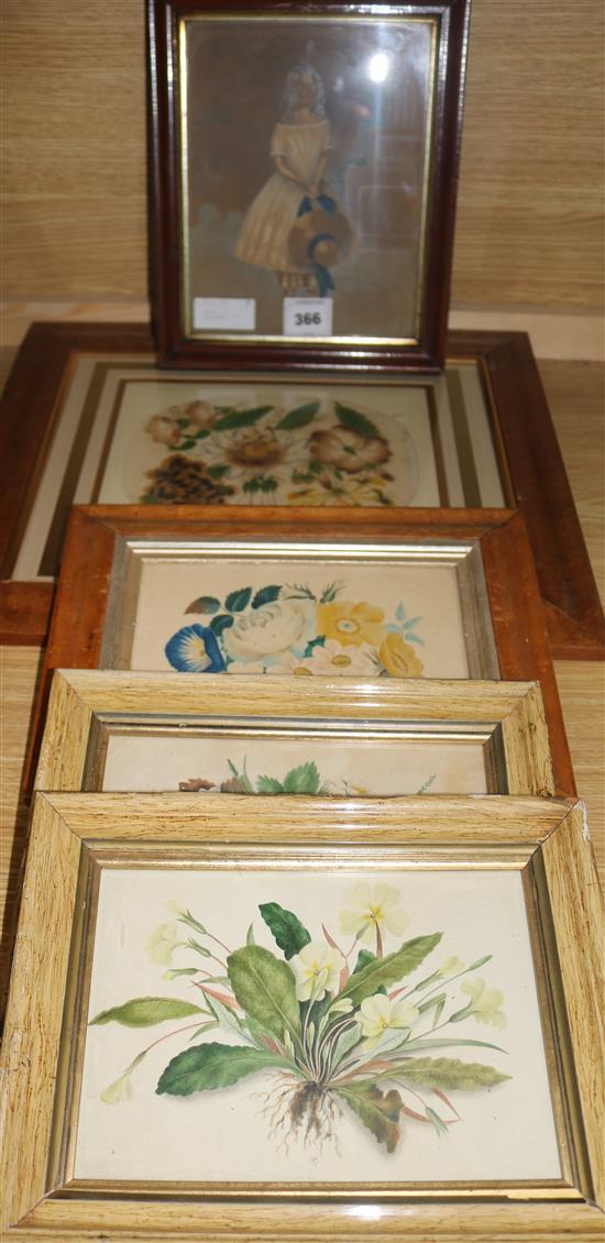 Four Victorian watercolours and one of a girl, portrait print 19 x 23cm